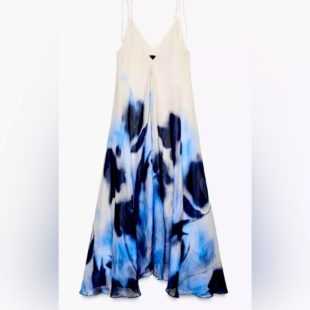 Zara ZW Collection 100% Ramie Print Dress Small